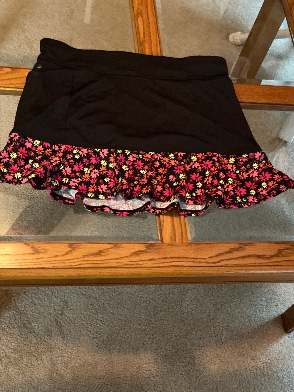 Black Skater Skirt with Pink Floral Ruffle - Women